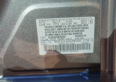 2017 Nissan Sentra S from USA, damaged, VIN 3N1AB7AP9HY385260